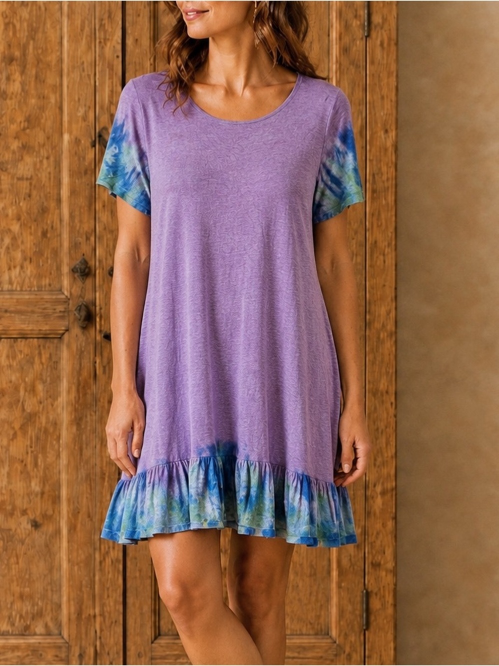 Annabelle Purple Tunic with Blue-Green Tie-Dye Accents 2XL fit L & XL too! Guc